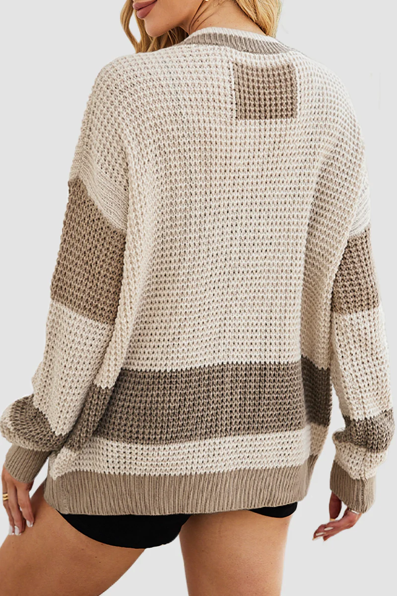 Casual Daily Colorblock Pocket Buttons Weave V Neck Outerwear(4 Colors) - Panekey