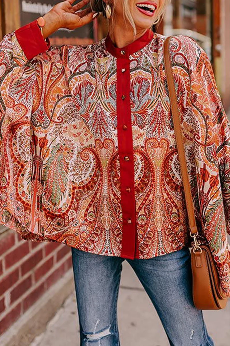 Casual College Floral Buttons V Neck Tops - Panekey