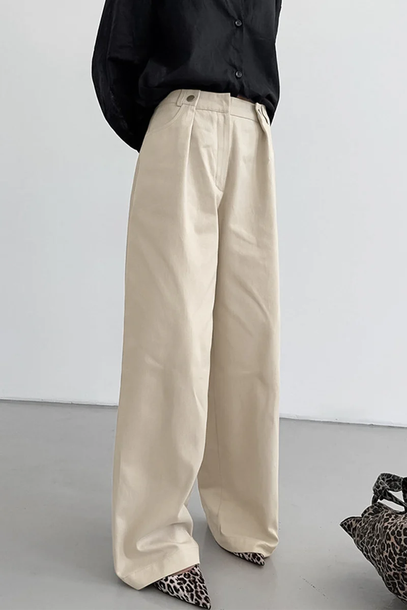 Casual Pocket Buttons Loose High Waist Wide Leg Bottoms - Panekey