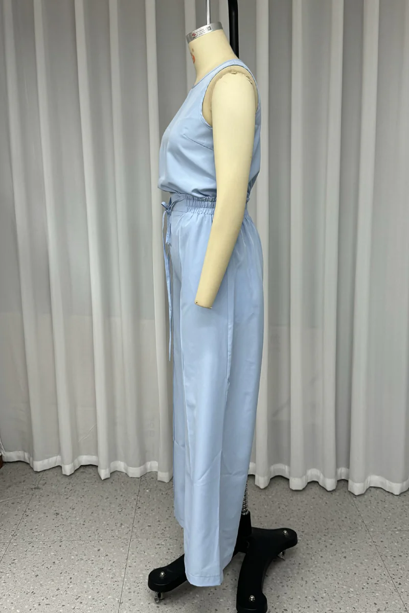 Casual Daily Lace Up O Neck Sleeveless Two Pieces - Panekey