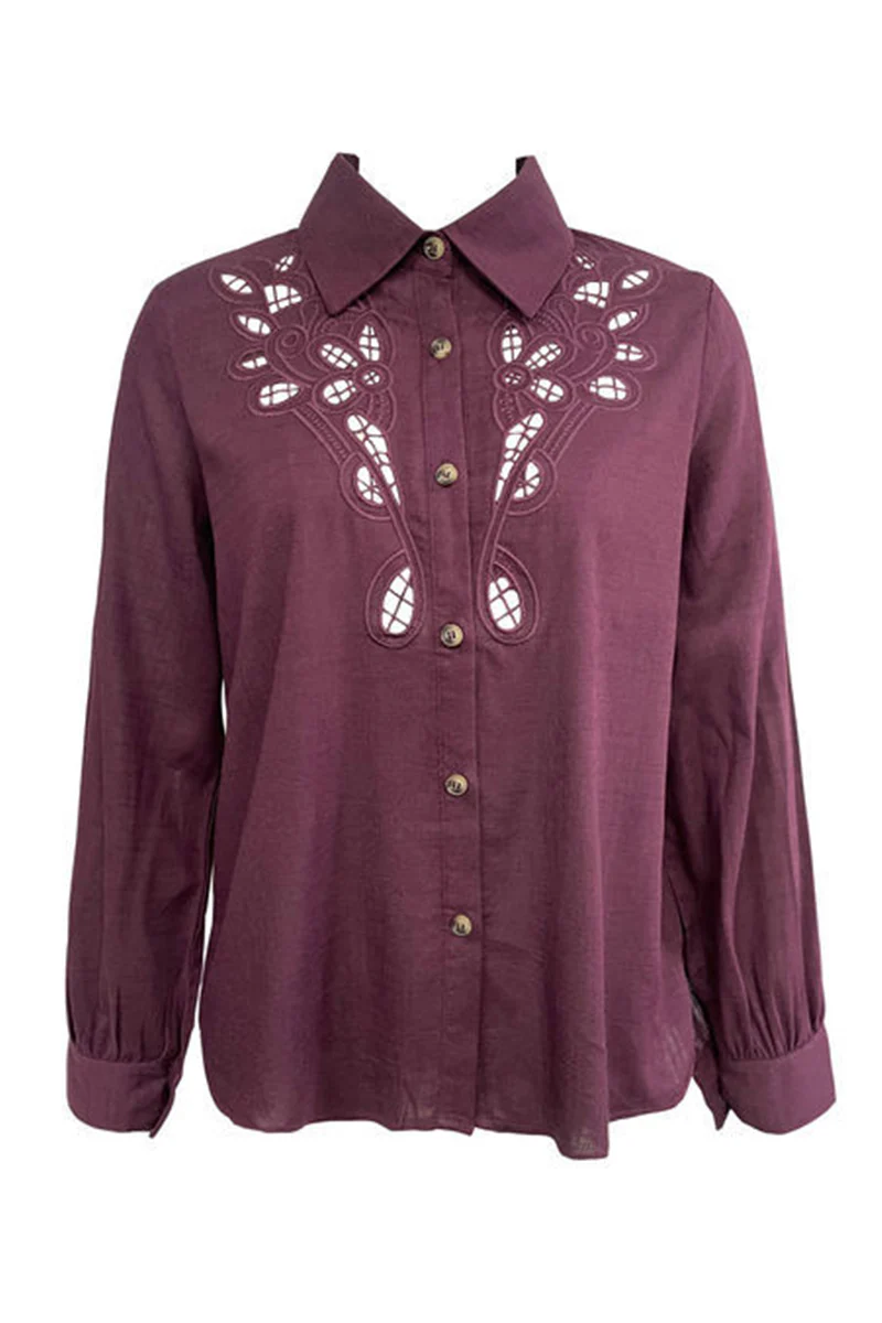 Casual Hollow Out Turndown Collar Blouses(4 Colors) - Panekey