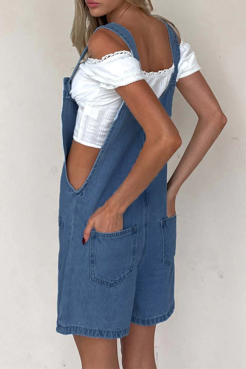 Casual Pocket Buttons U Neck Loose Rompers - Panekey