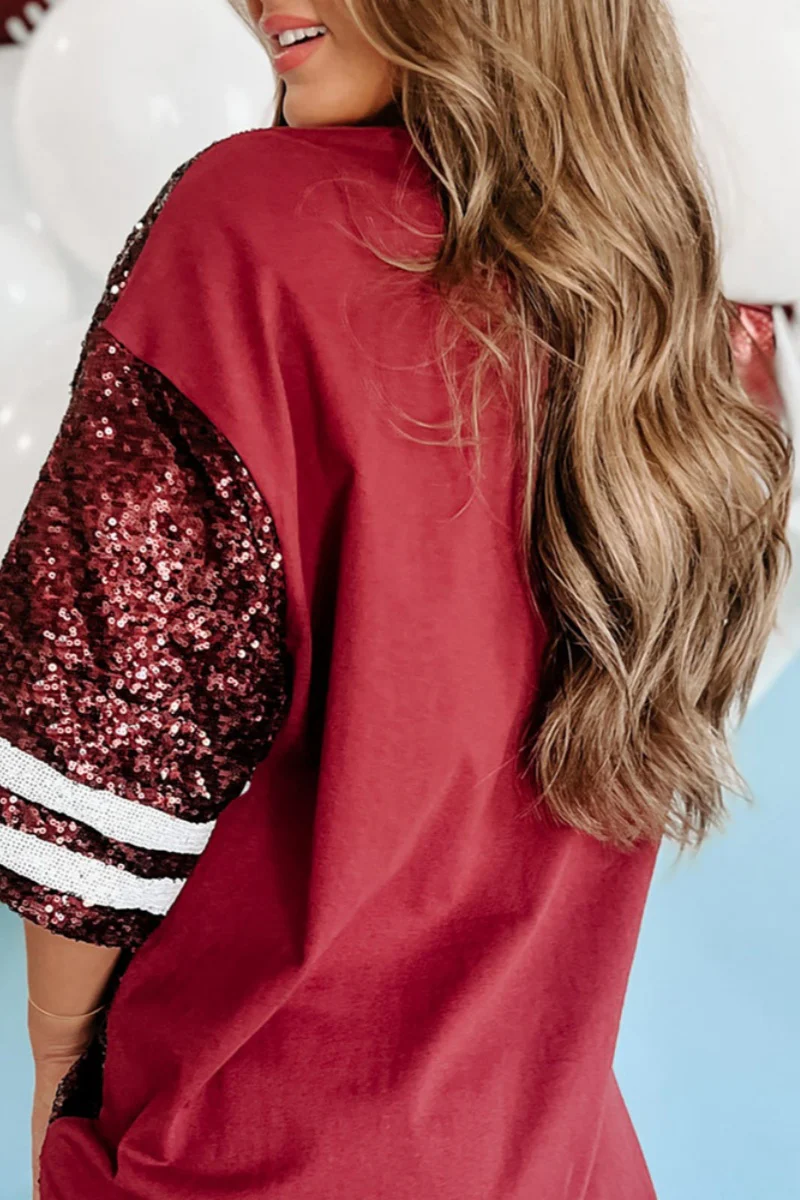 Casual Patchwork Sequins O Neck T-Shirts(4 Colors) - Panekey