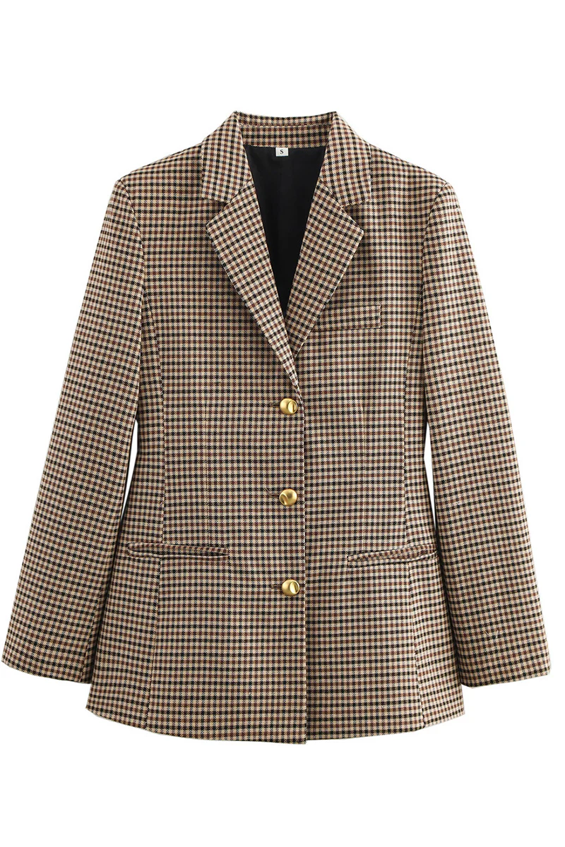 Casual Plaid Buttons Patchwork Contrast Turn-back Collar Outerwear - Panekey