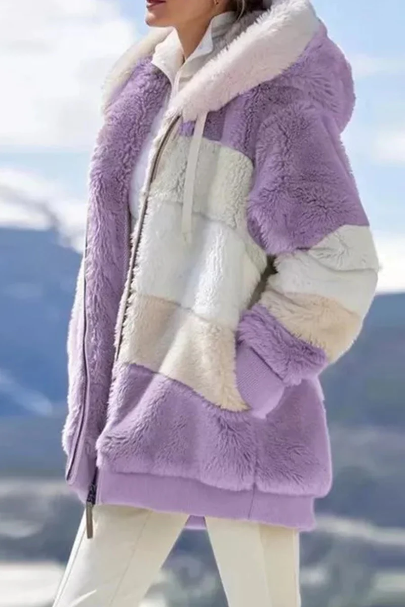 Casual Patchwork Contrast Zipper Hooded Collar Outerwear - Panekey