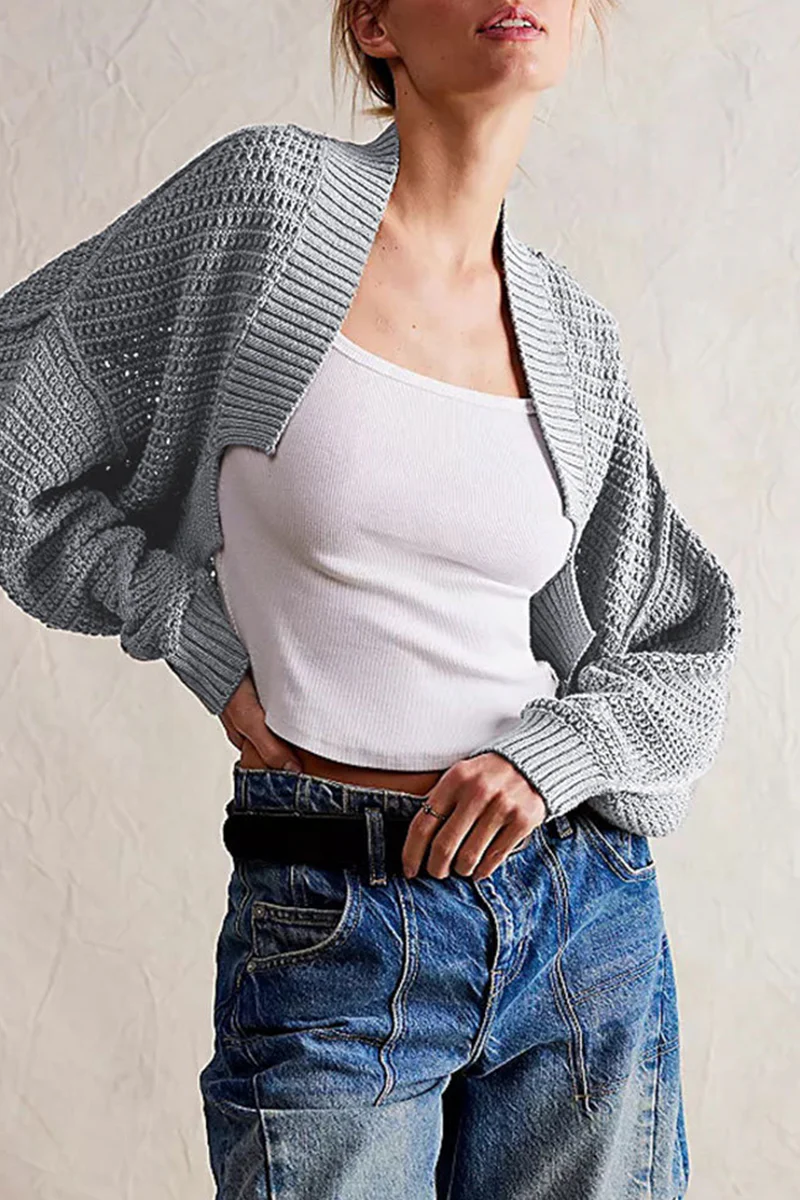 Casual Daily Solid Color Weave Cardigan Collar Outerwear - Panekey