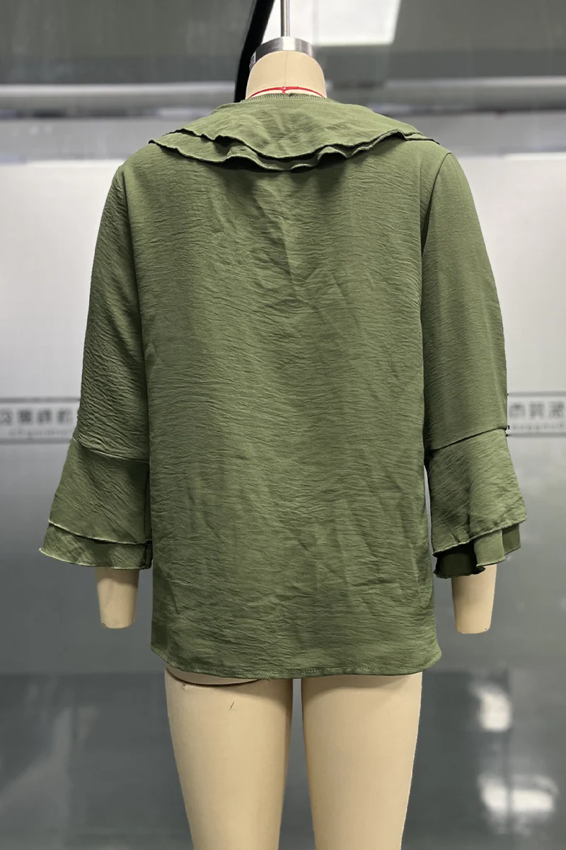 Casual Daily Solid Color Ruffle V Neck Blouses(7 Colors) - Panekey