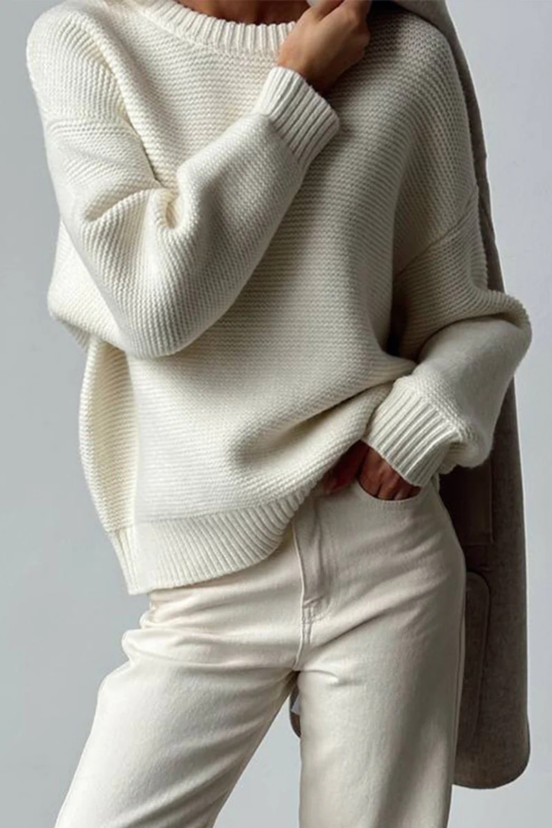 Casual Daily Solid Color Weave O Neck Sweaters - Panekey