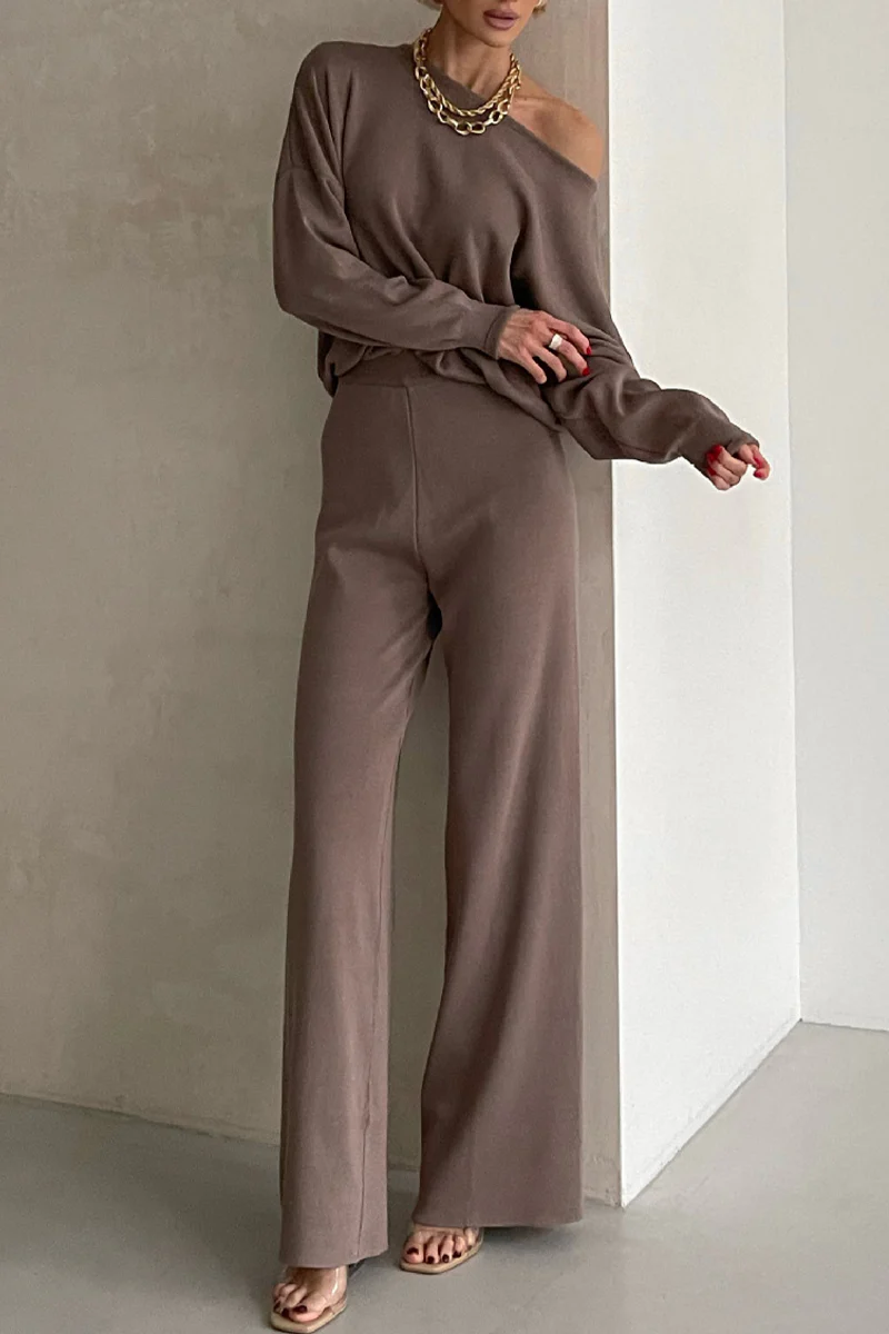 Casual Irregular Oblique Collar Long Sleeve Two Pieces(3 Colors) - Panekey