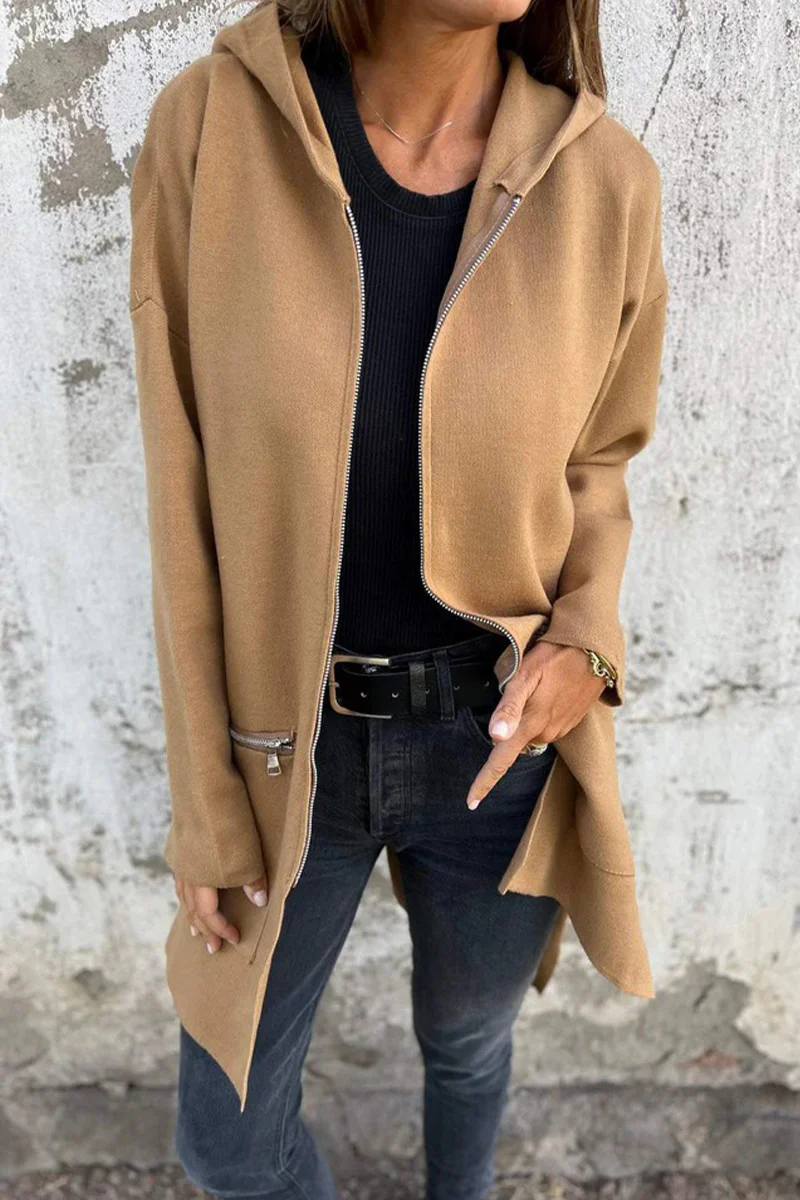 Casual Daily Solid Color Pocket Zipper Hooded Outerwear(5 Colors) - Panekey