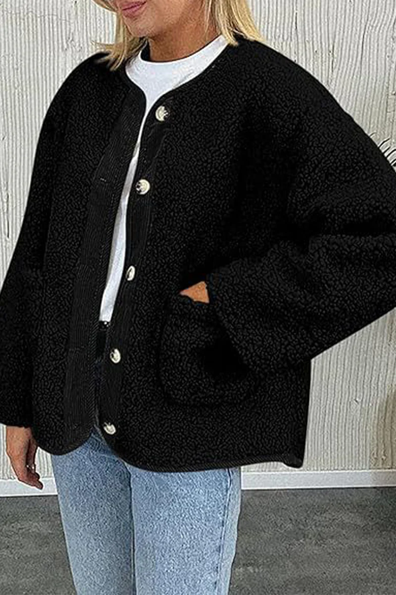 Casual Pocket Contrast O Neck Outerwear(6 Colors) - Panekey