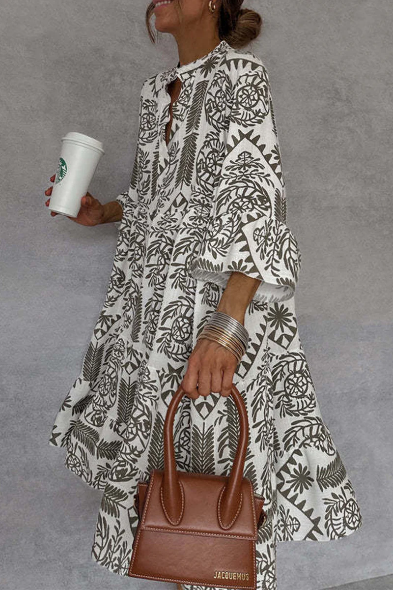 Casual Floral Print Patchwork V Neck A Line Dresses - Panekey