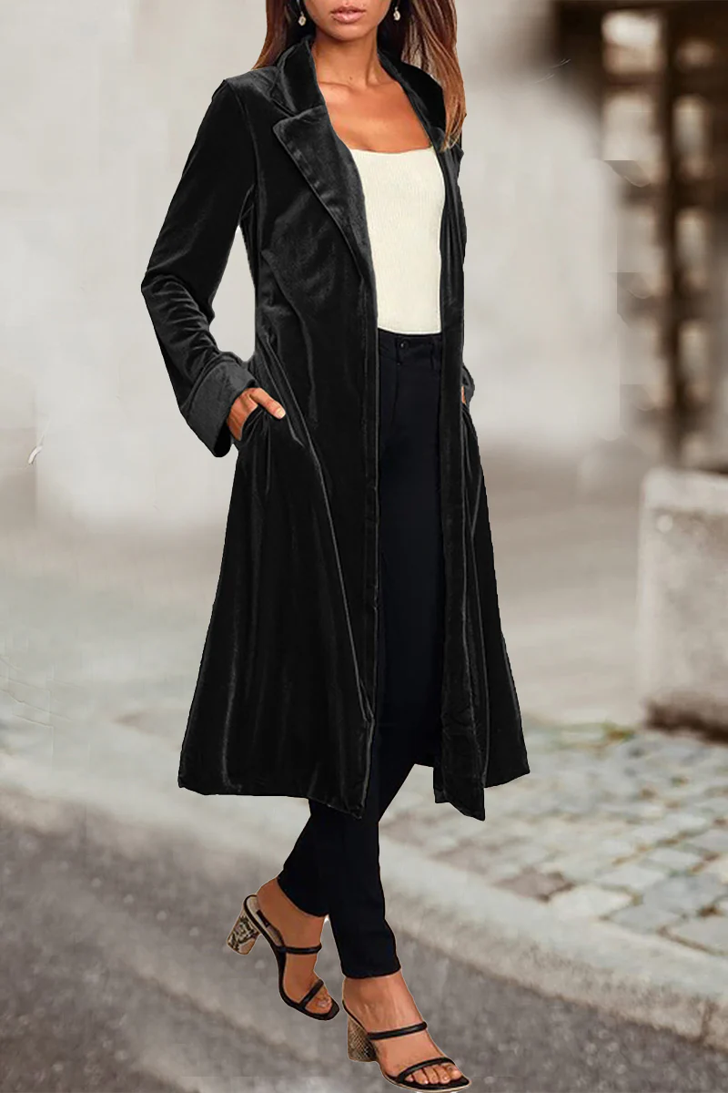 British Style Elegant Solid Pocket Turn-back Collar Outerwear - Panekey