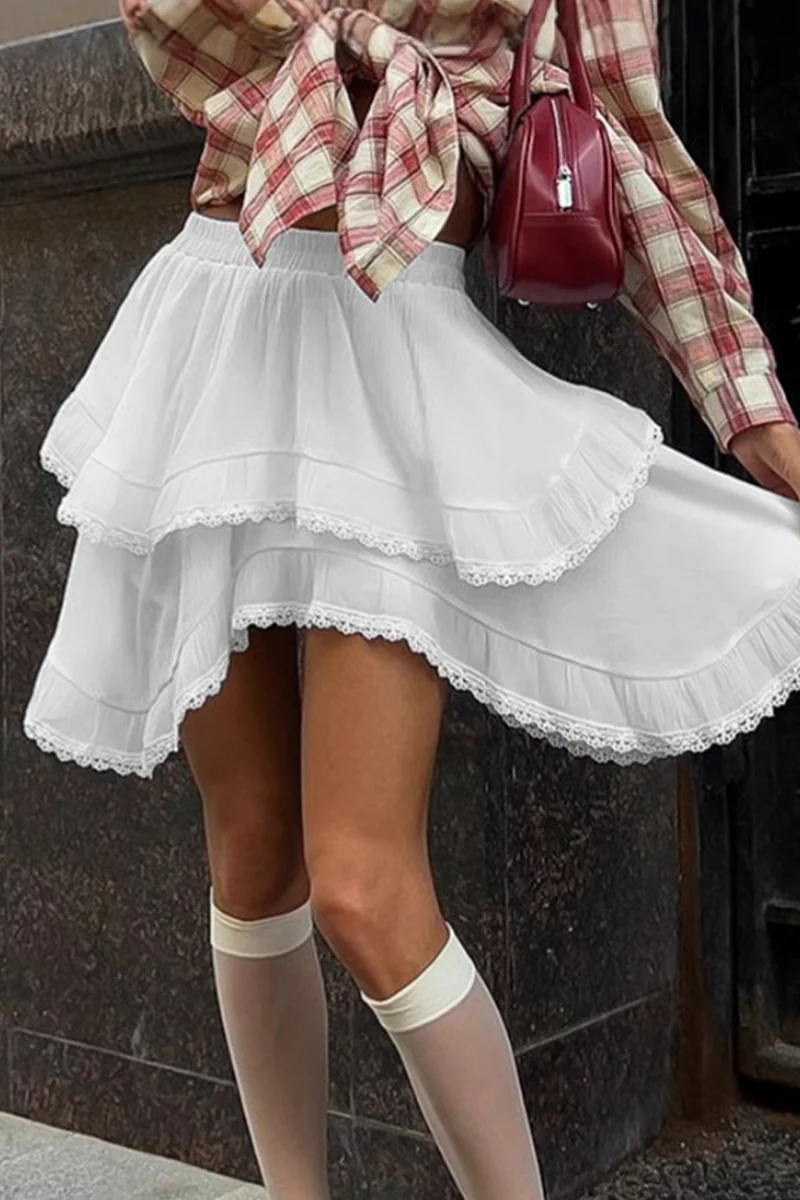 Casual Daily Lace Irregular Loose High Waist Bottoms - Panekey