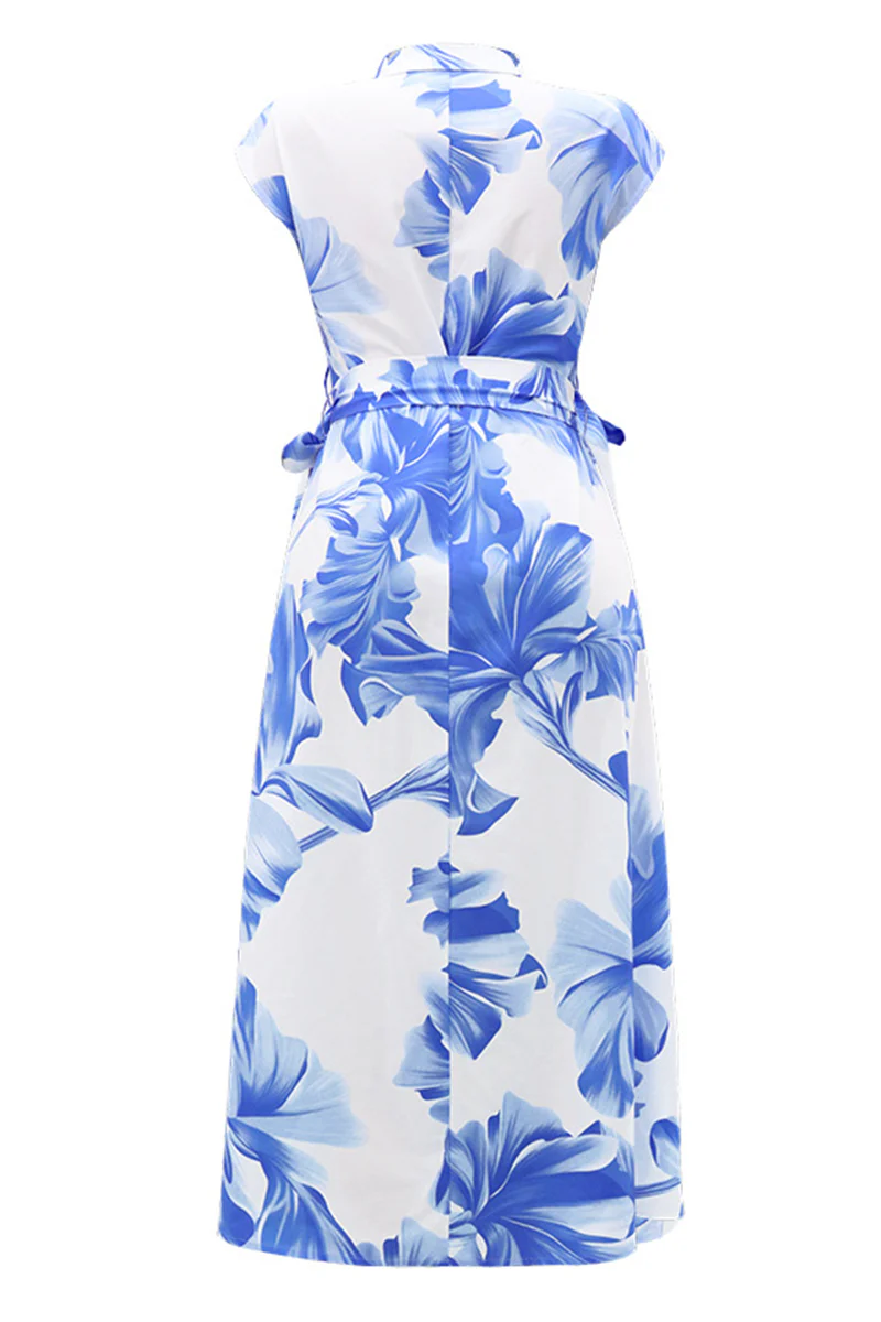 Casual Floral Print Buttons Turndown Collar Long Dresses - Panekey