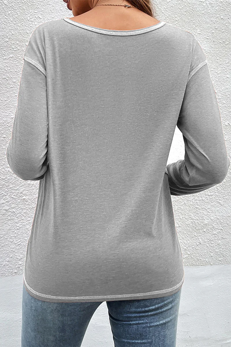 Casual Patchwork Buttons O Neck Tops - Panekey