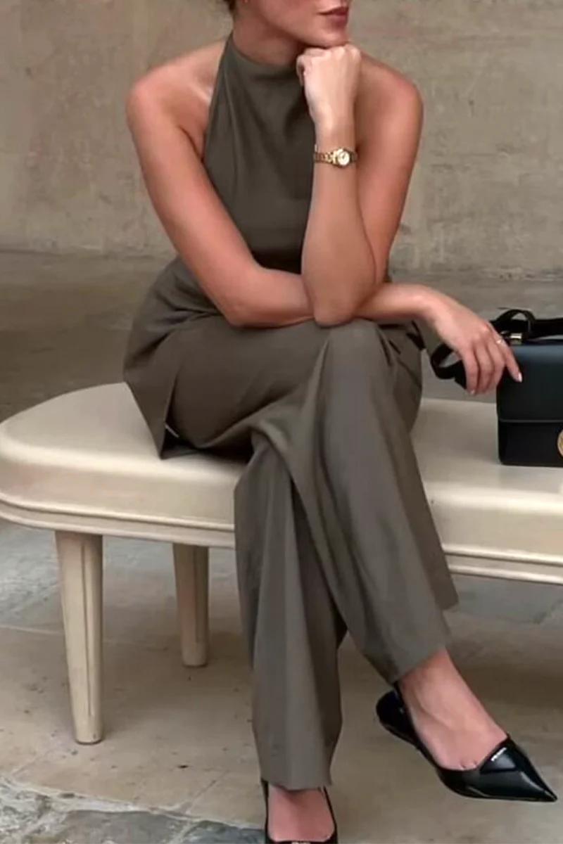 Casual Backless Irregular Halter Sleeveless Two Pieces - Panekey