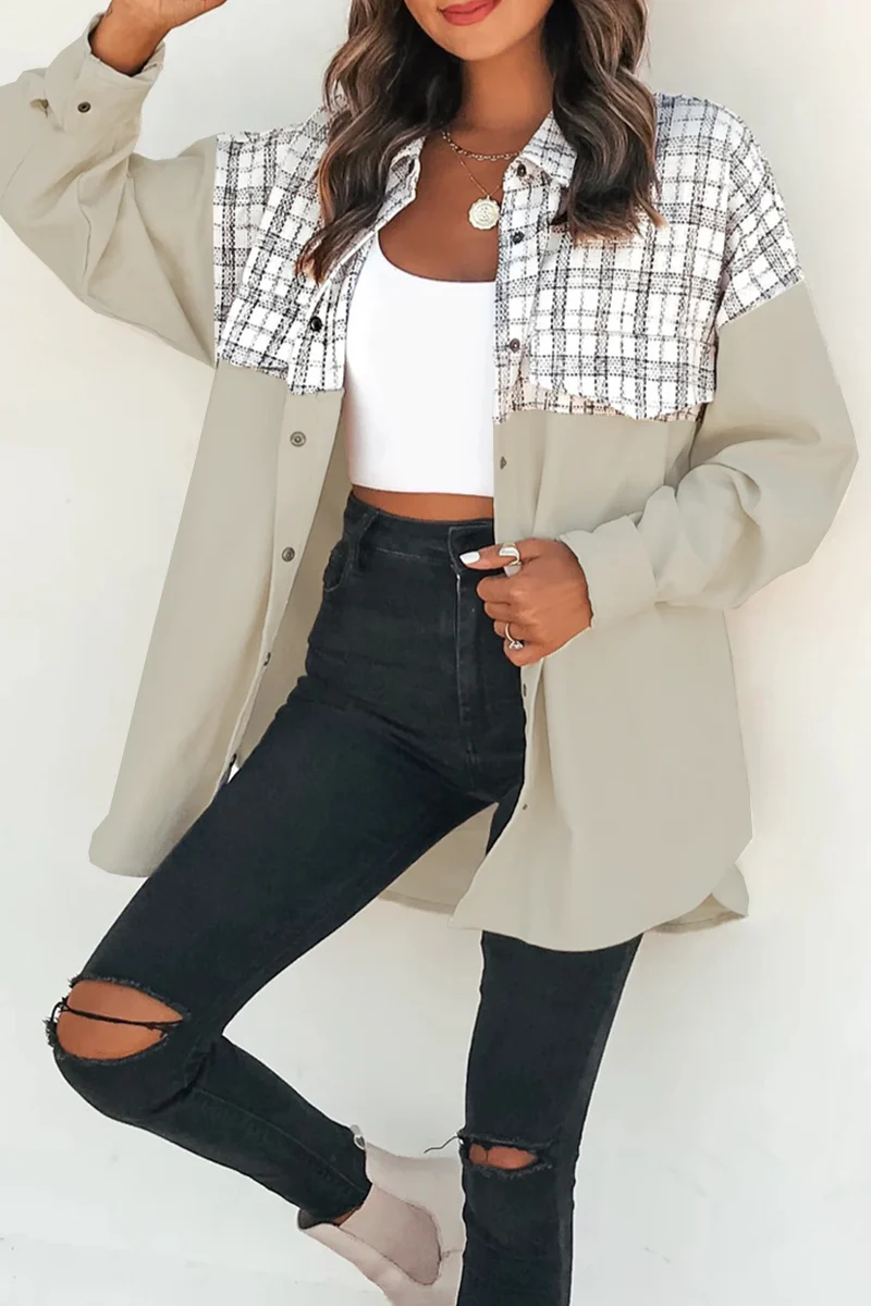 Casual Plaid Split Joint Buckle Outerwear - Panekey