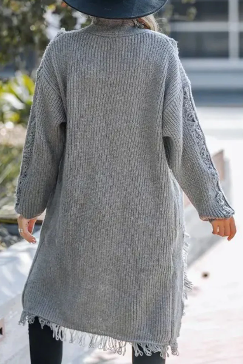 Casual Fringed Trim Weave Cardigan Collar Outerwear(3 Colors) - Panekey