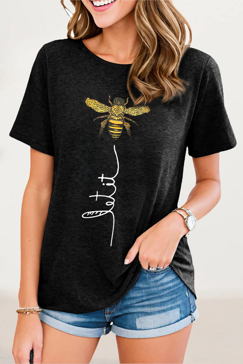 Casual Animal Letter Print Patchwork O Neck T-Shirts - Panekey