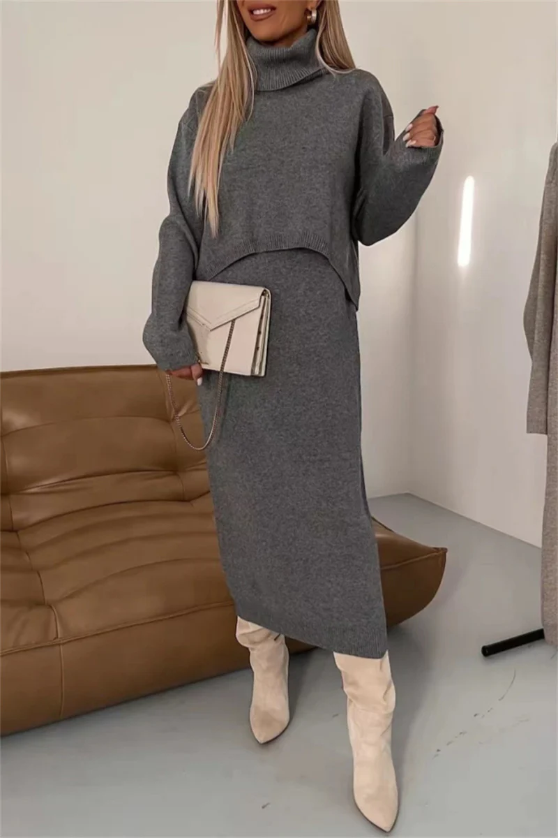 Casual Basic Turtleneck Long Sleeve Two Pieces(6 Colors) - Panekey