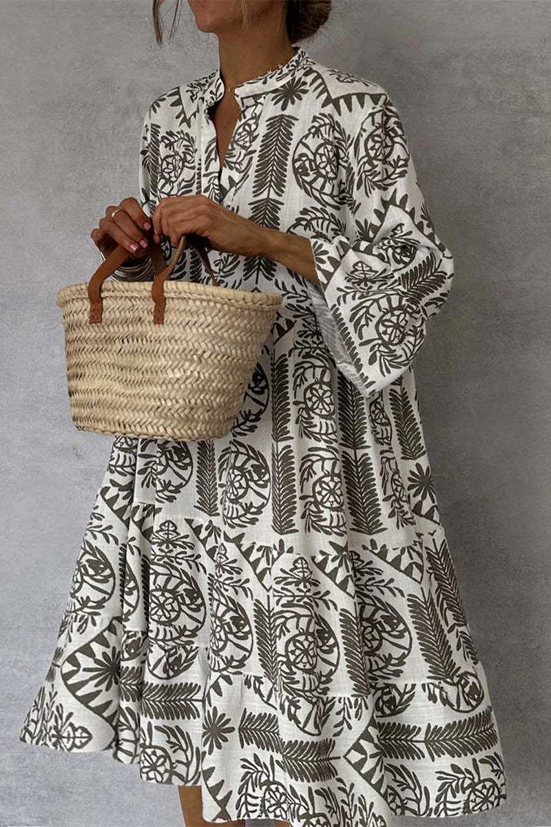 Casual Floral Print Patchwork V Neck A Line Dresses - Panekey