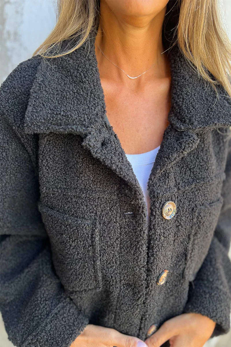 Casual Daily Pocket Buttons Fluffy Turndown Collar Outerwear(3 Colors) - Panekey
