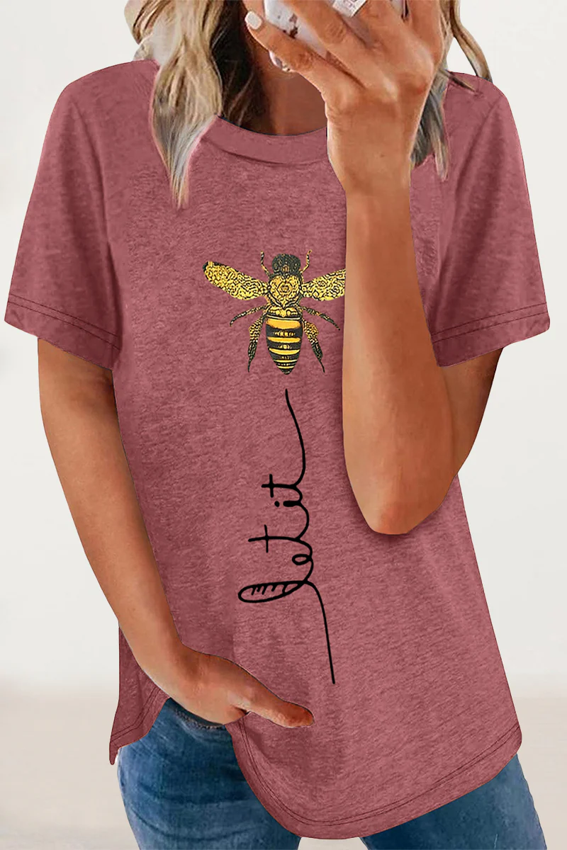 Casual Animal Letter Print Patchwork O Neck T-Shirts - Panekey