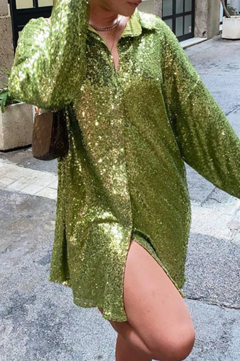 Casual Patchwork Sequins Shirt Collar Tops - Panekey