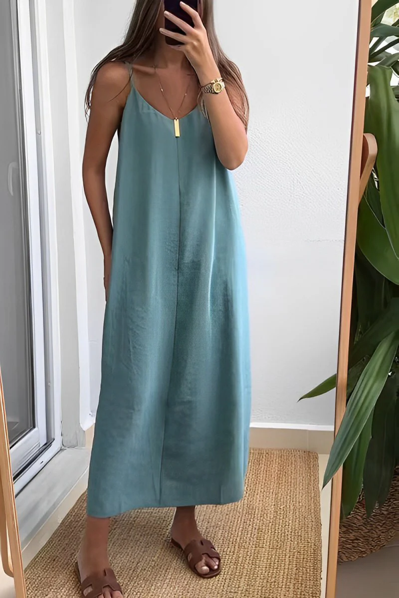 Casual Daily Solid Color V Neck Sling Dresses(7 Colors) - Panekey