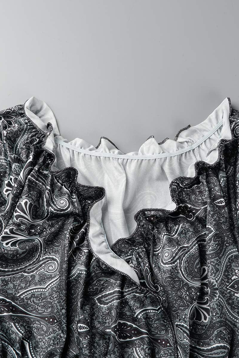 Bohemian College Print Fold V Neck A Line Dresses(6 Colors) - Panekey