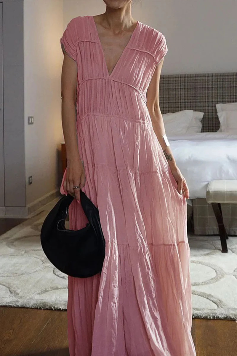 Casual Patchwork V Neck Sleeveless Dresses - Panekey