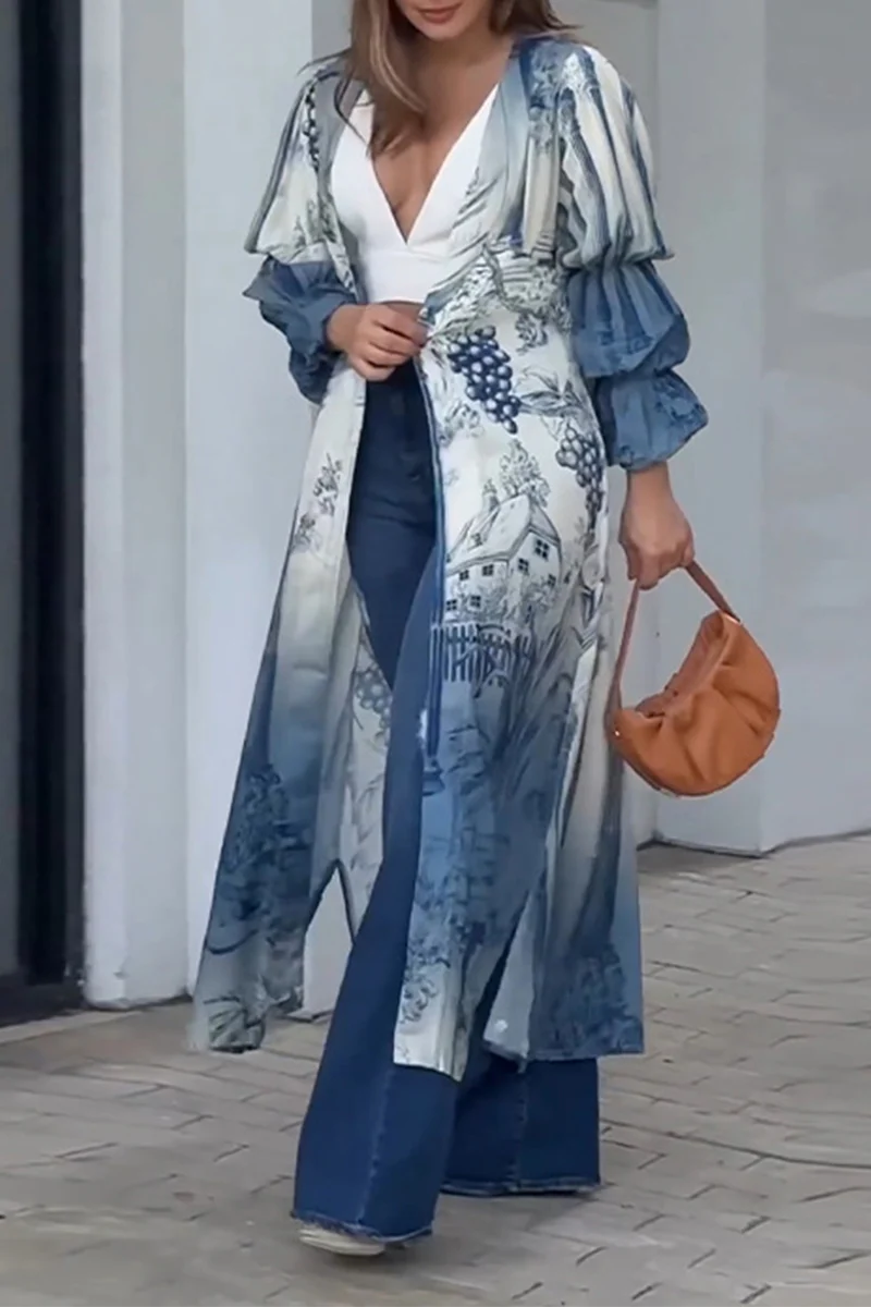 Casual Floral Slit Cardigan Collar Tops - Panekey