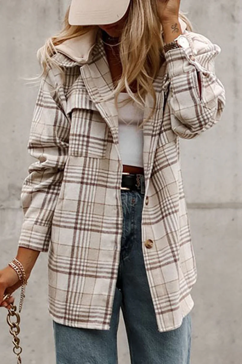 Casual Plaid Patchwork Hooded Collar Outerwear - Panekey