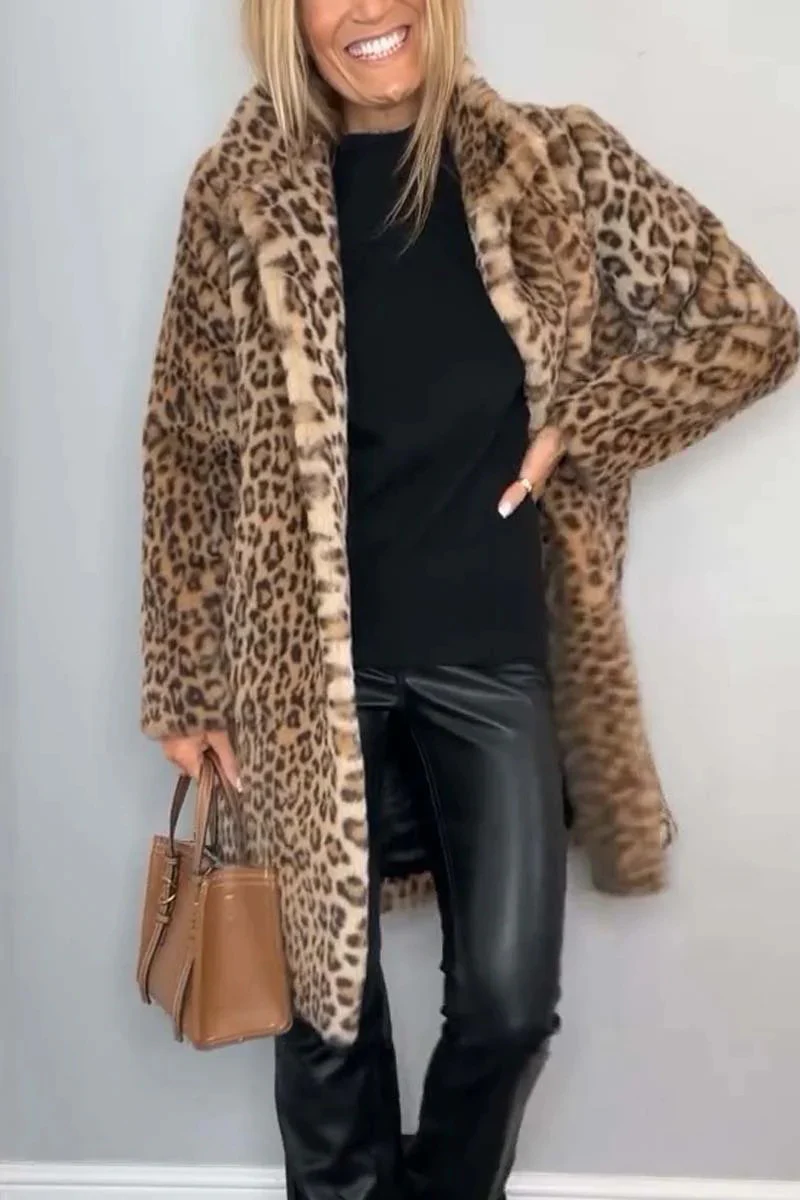 Casual Leopard Patchwork Fluffy Turndown Collar Outerwear(5 Colors) - Panekey