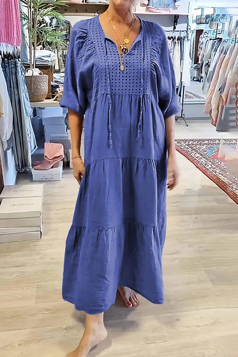 Casual Lace Up V Neck A Line Dresses(8 Colors) - Panekey