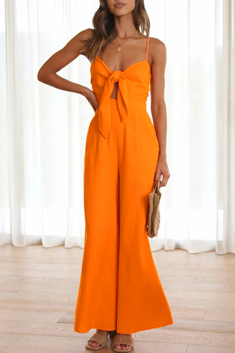 Casual Elegant Solid Frenulum V Neck Loose Jumpsuits(3 Colors) - Panekey