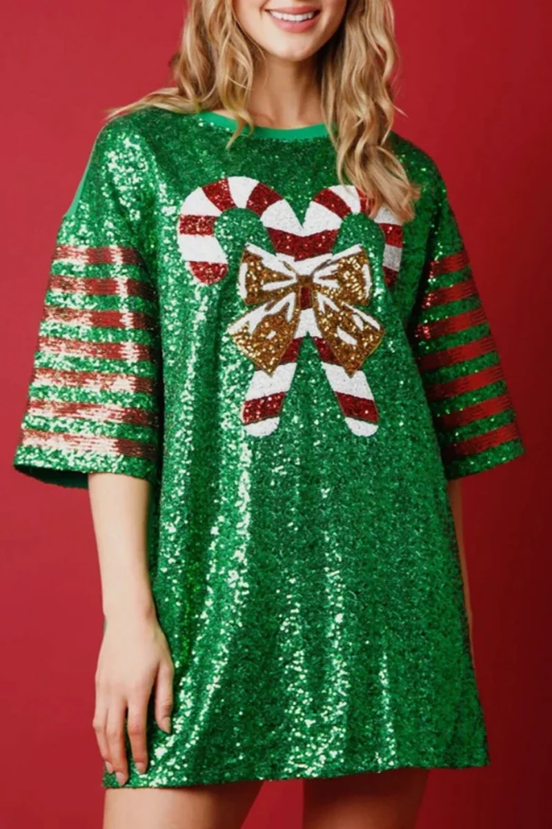 Casual Patchwork Sequins O Neck T-Shirts(4 Colors) - Panekey