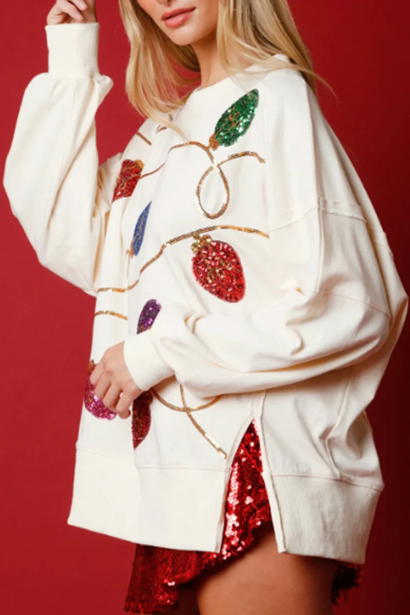 Casual Color Block Sequins O Neck Tops - Panekey