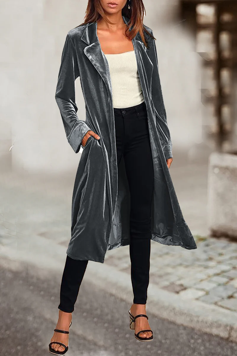 British Style Elegant Solid Pocket Turn-back Collar Outerwear - Panekey