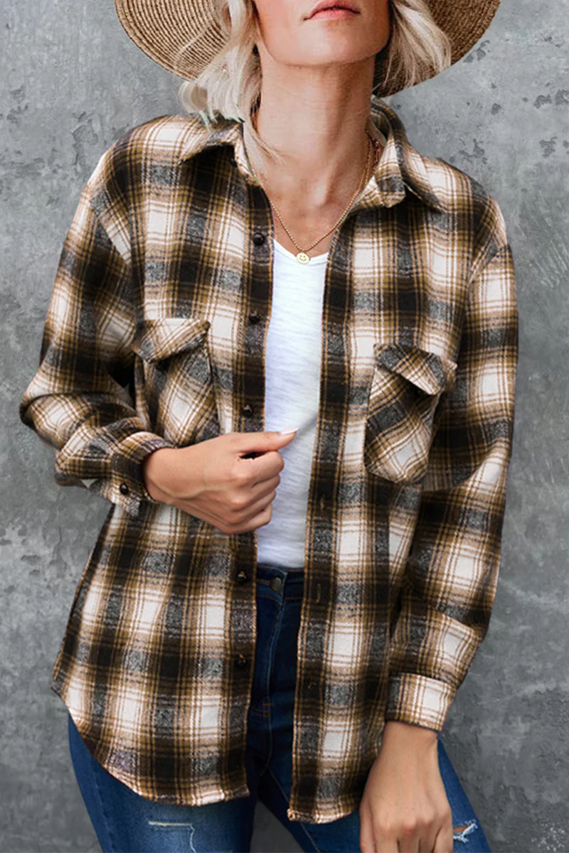 Casual Plaid Patchwork Turndown Collar Blouses(6 Colors) - Panekey