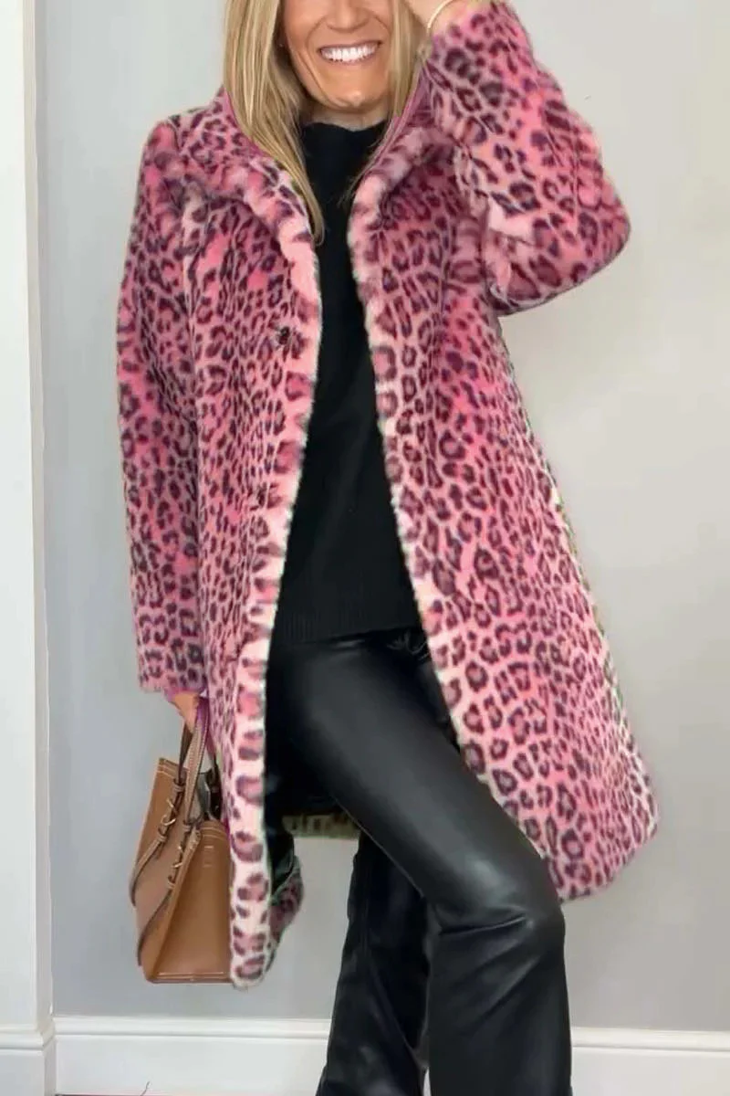 Casual Leopard Patchwork Fluffy Turndown Collar Outerwear(5 Colors) - Panekey
