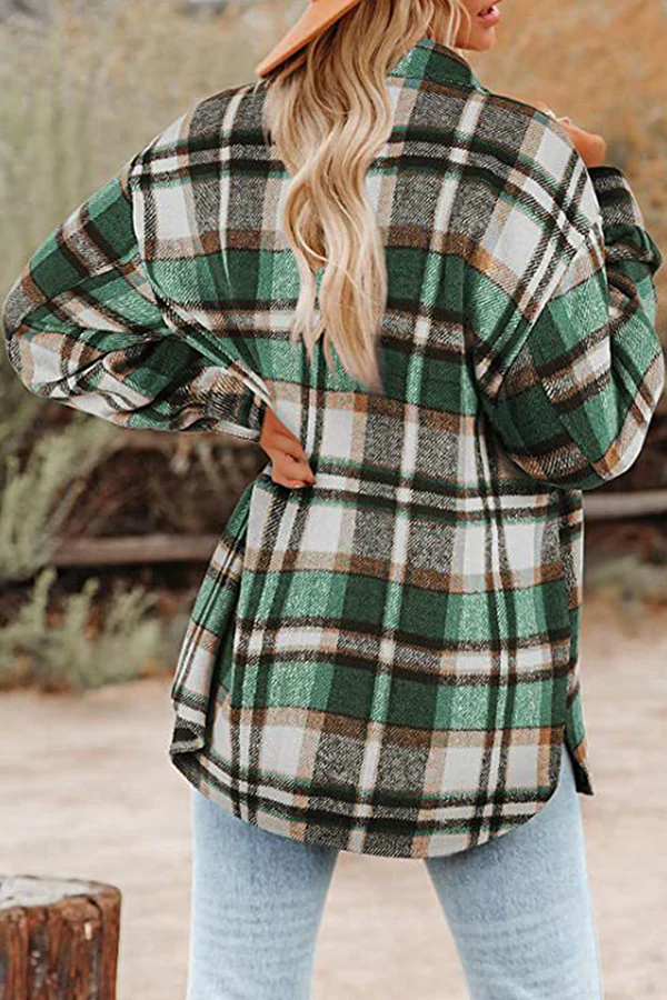 Casual Plaid Pocket Buckle Turndown Collar Outerwear(8 Colors) - Panekey