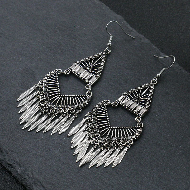 Bohemian Vintage Geometric Tassel Earrings - Panekey
