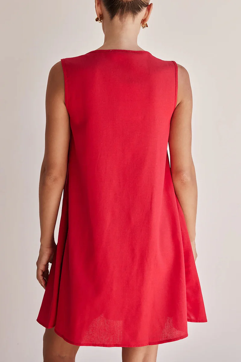 Casual Daily Lace Up Pleated O Neck Pleated Dresses(4 Colors) - Panekey