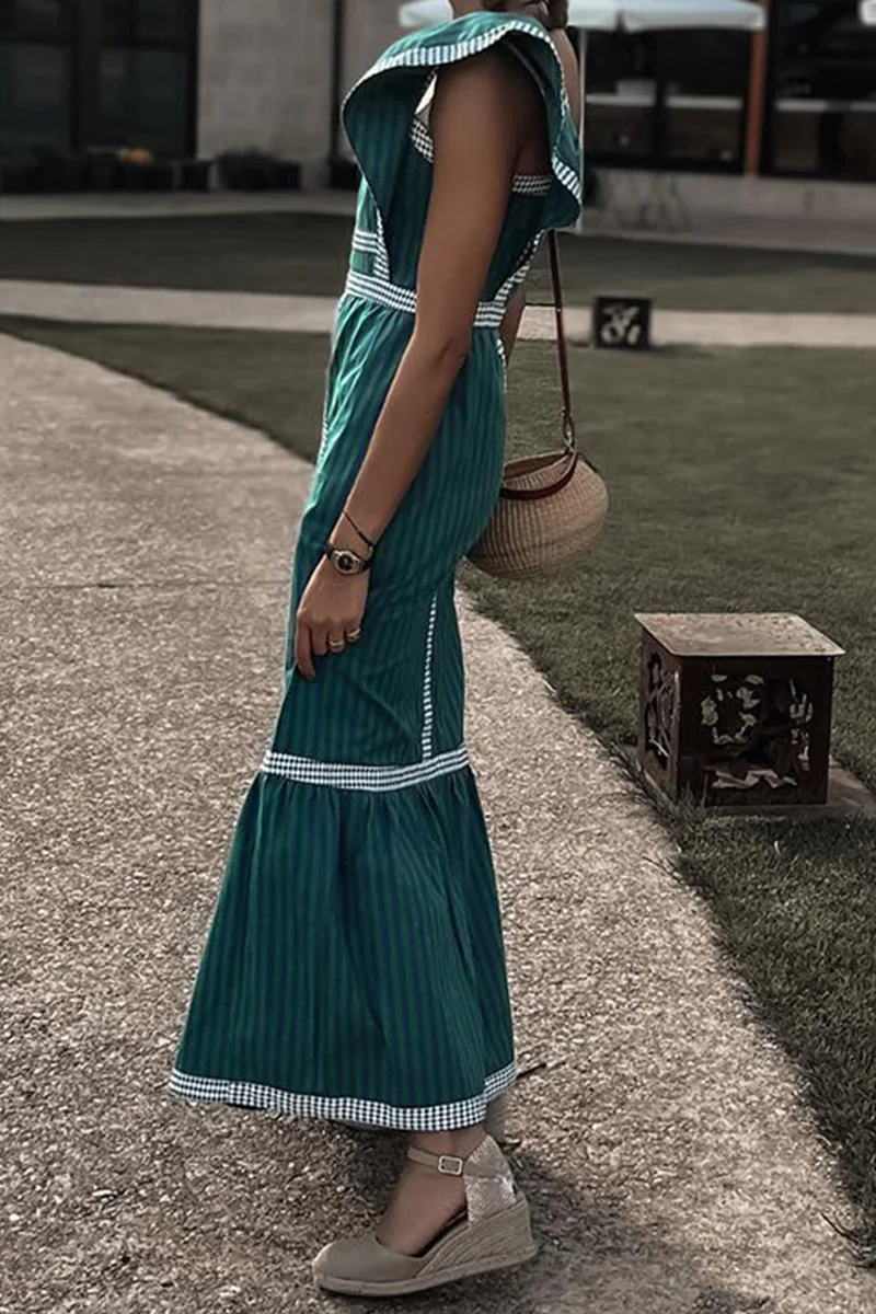 Casual Elegant Plaid Patchwork Flounce Square Collar A Line Dresses(3 Colors) - Panekey