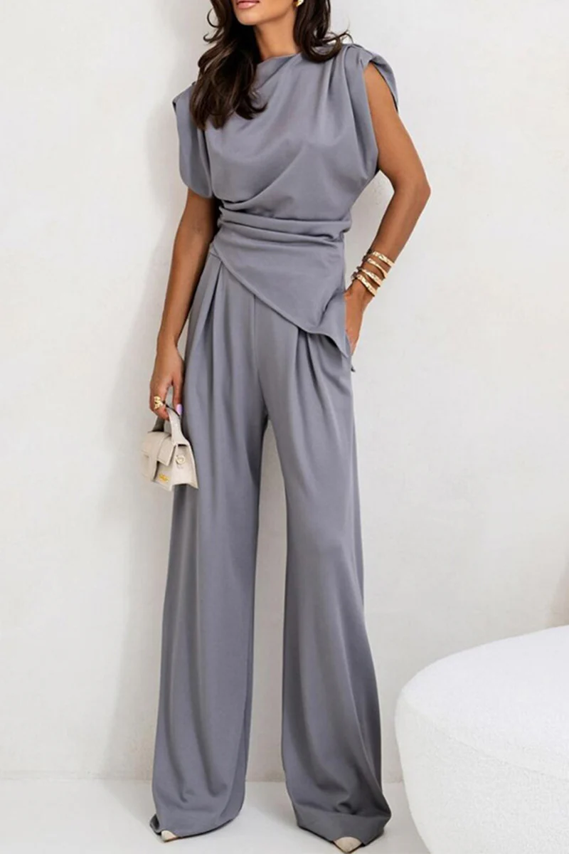 Casual Pocket Ruched O Neck Sleeveless Two Pieces(4 Colors) - Panekey