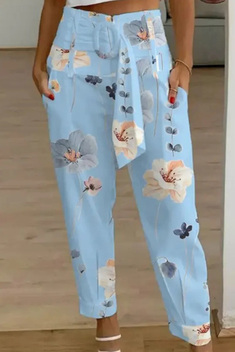 Casual Patchwork Pocket Printing Loose Mid Waist Harlan Else Bottoms - Panekey