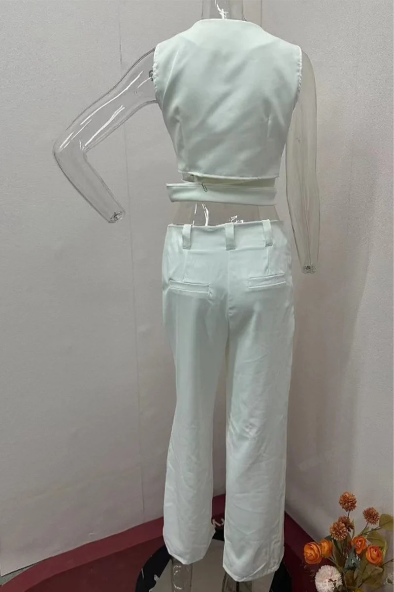 Casual British Style Solid Buttons V Neck Sleeveless Two Pieces - Panekey