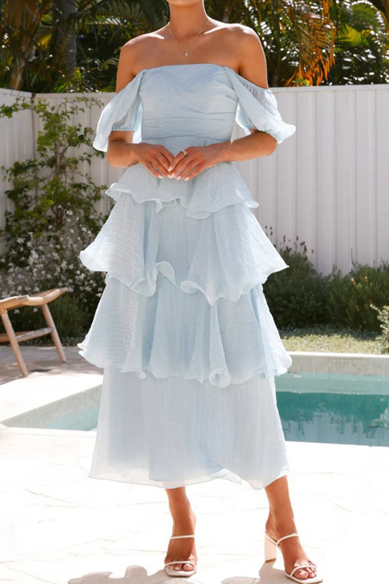 Casual Backless Flounce Square Neck Cake Skirt Dresses - Panekey